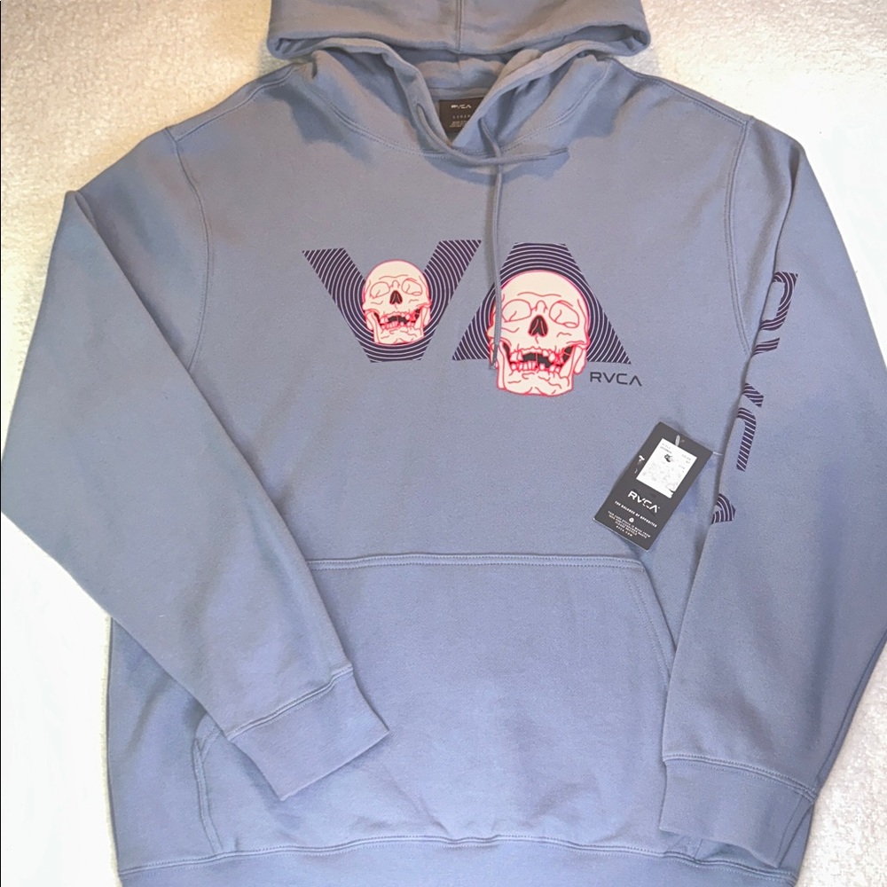 RVCA Skully Slate Blue Hoodie size L NWT